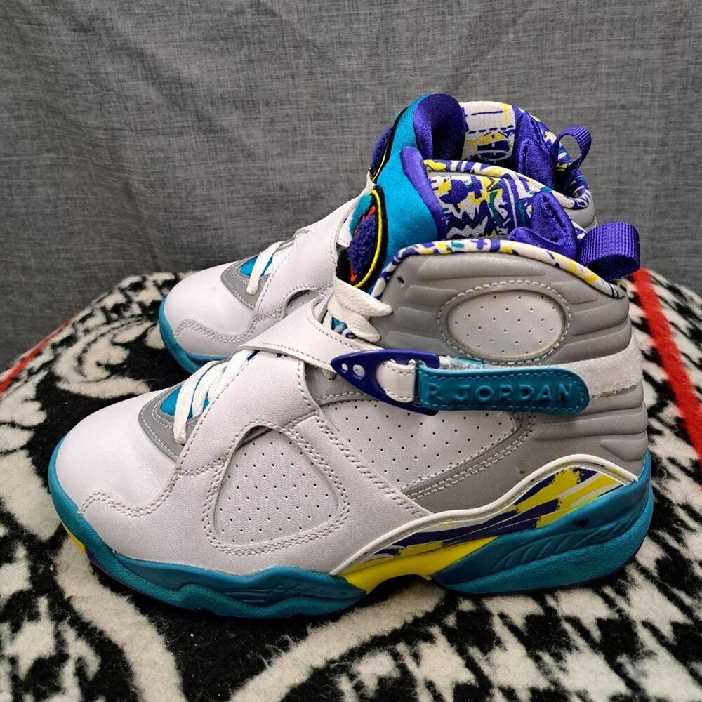 %Size 7 Nike Air Jordan 8 Retro Aqua Concord Basketball Shoes Sneakers AJ16
